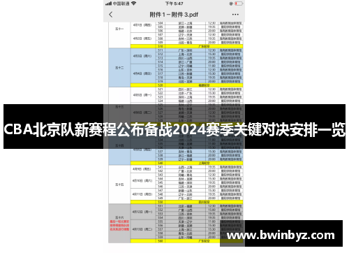 CBA北京队新赛程公布备战2024赛季关键对决安排一览